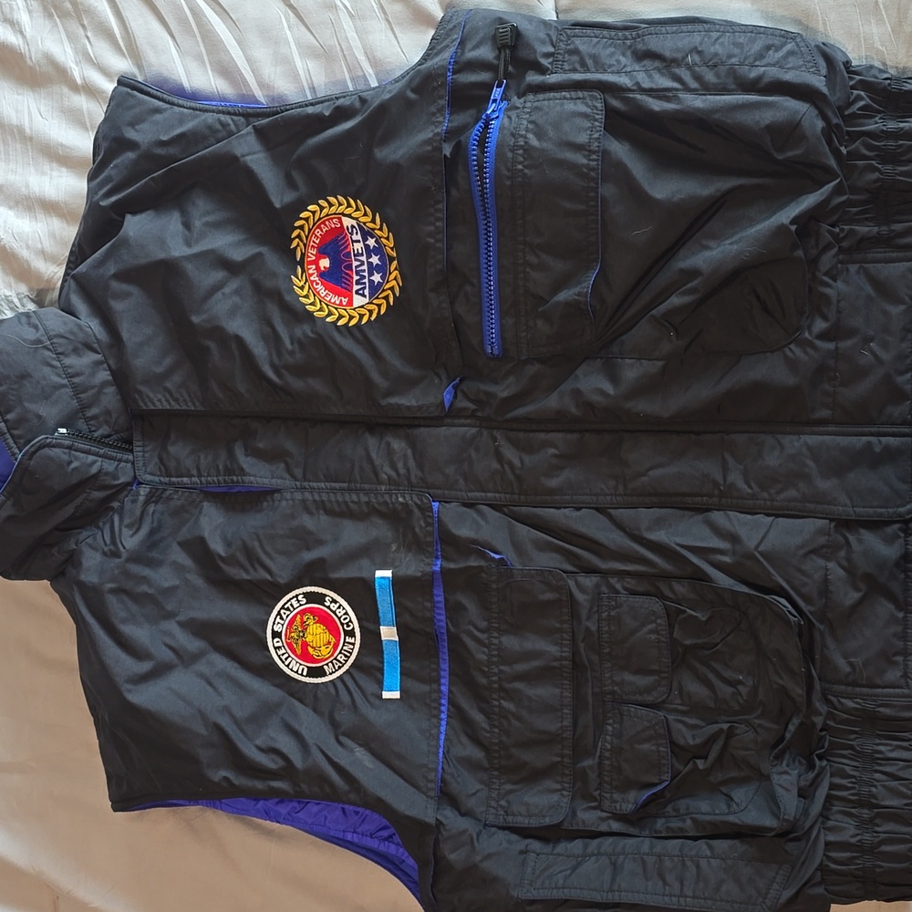 Black and Blue Tactical Vest with Patches Marines AMVETS